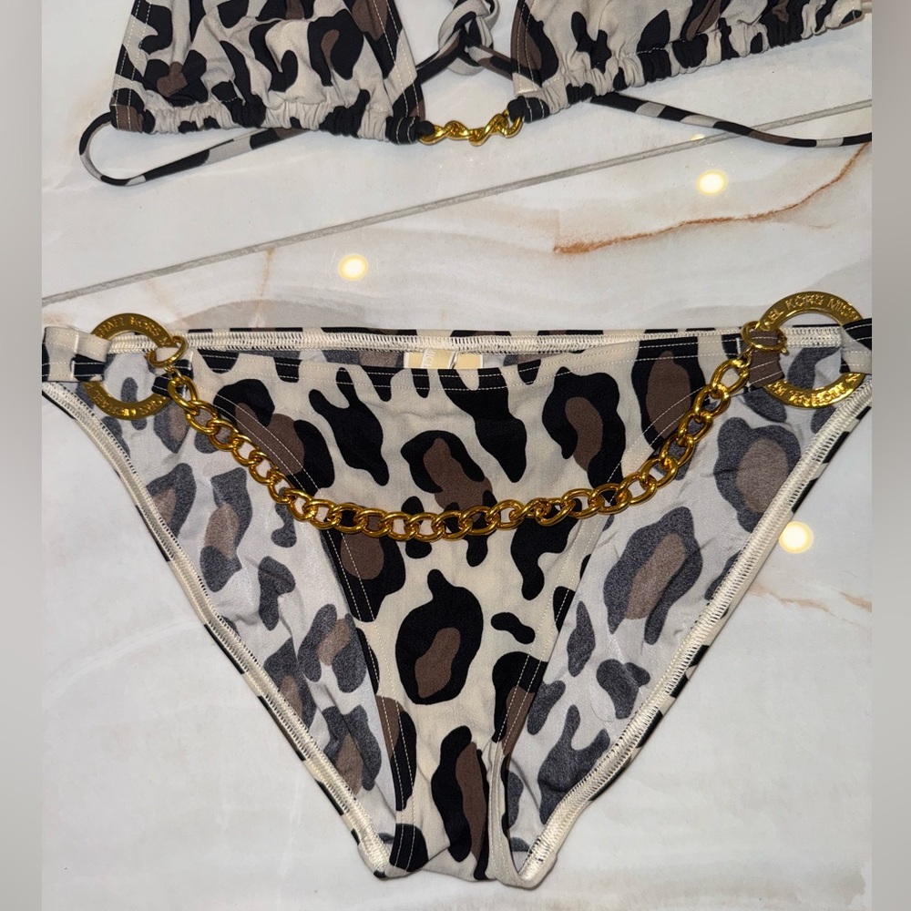 Michael Kors Leopard Gold Chain Bikini Set Sz 8 - Picture 2 of 6